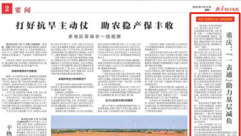 新华每日电讯看重庆｜“一表通”助力基层减负