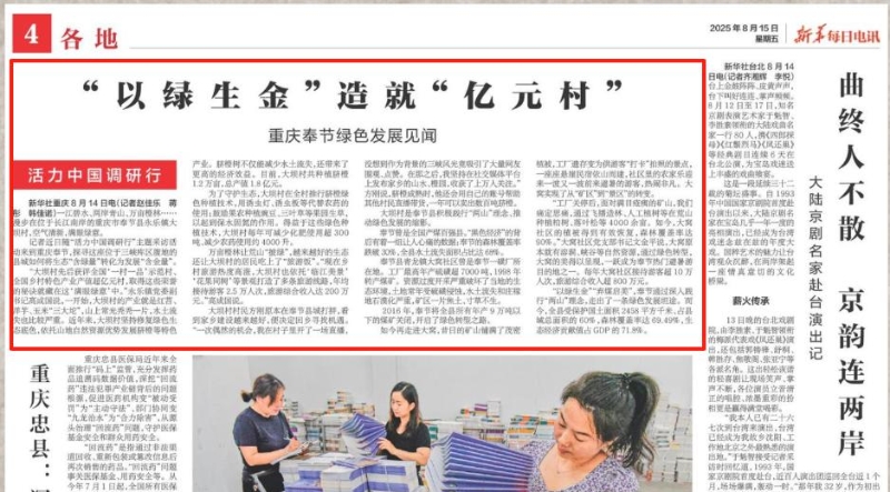 新华每日电讯看重庆｜奉节：“以绿生金”造就“亿元村”